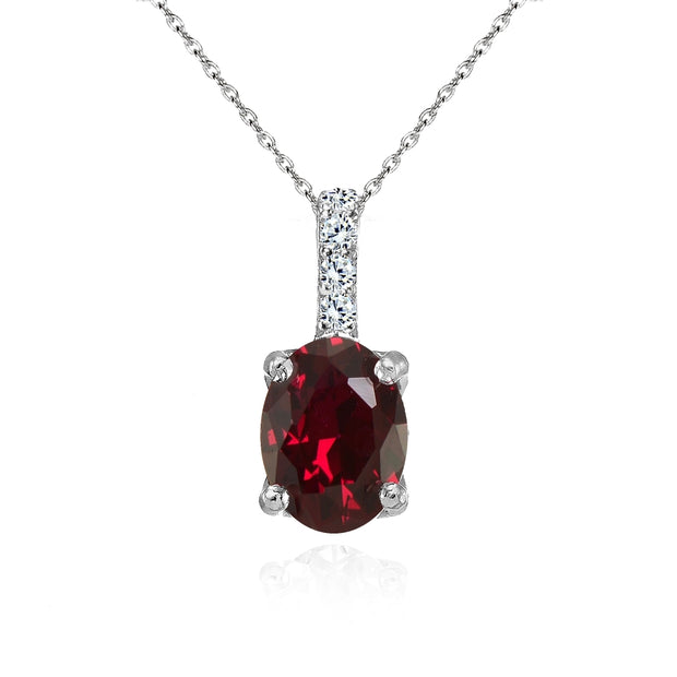Sterling Silver Created Ruby and White Topaz Oval Crown Necklace