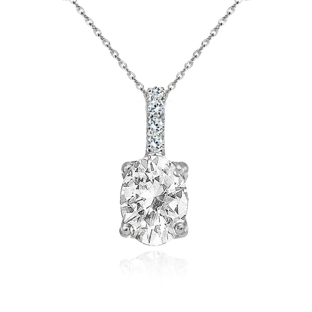Sterling Silver White Topaz Oval Crown Necklace