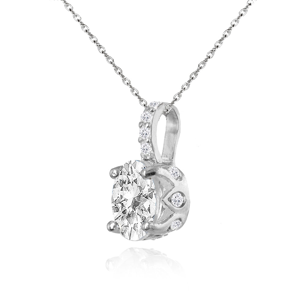 Sterling Silver White Topaz Oval Crown Necklace-2