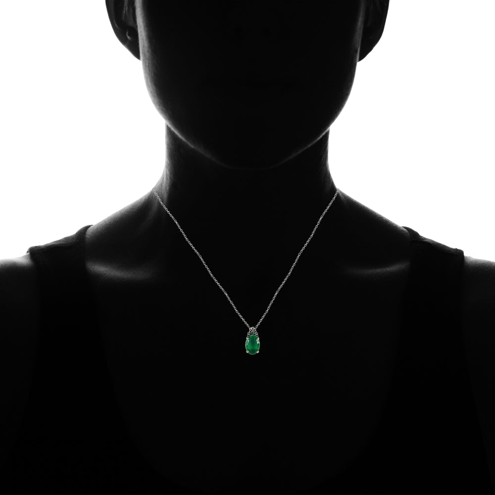 Sterling Silver Created Jade Oxidized Bali Inspired Filigree Oval Necklace-4