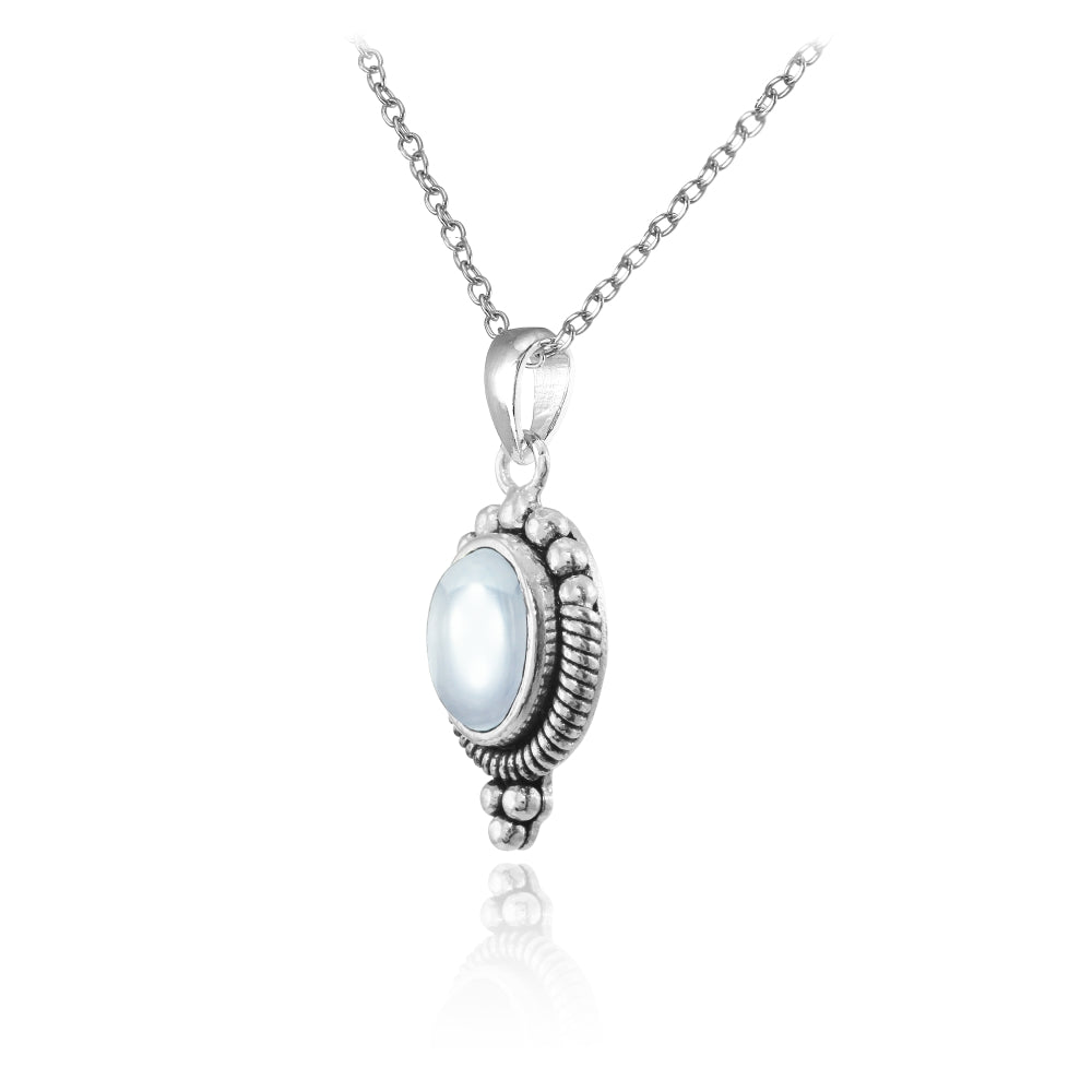 Sterling Silver Cabochon Blue Topaz Oval Oxidized Vintage Necklace-2