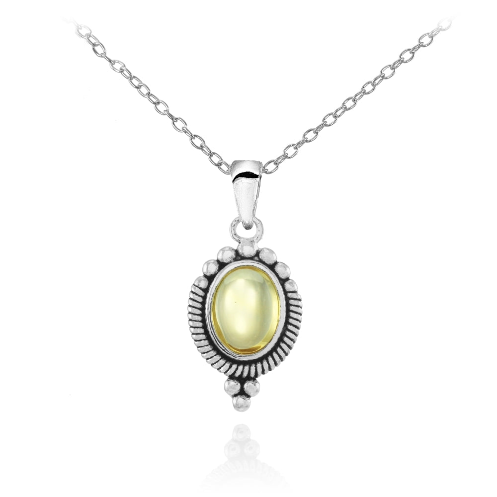 Sterling Silver Cabochon Citrine Oval Oxidized Vintage Necklace