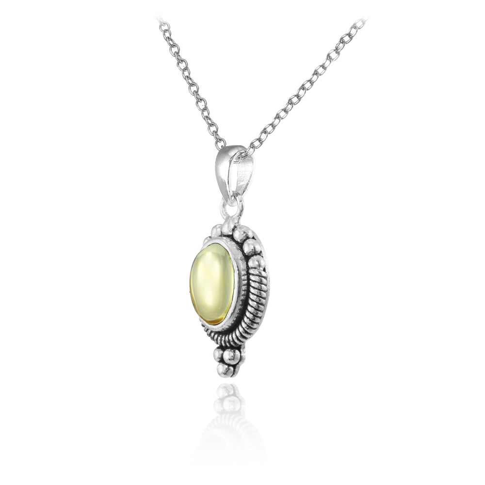 Sterling Silver Cabochon Citrine Oval Oxidized Vintage Necklace-2