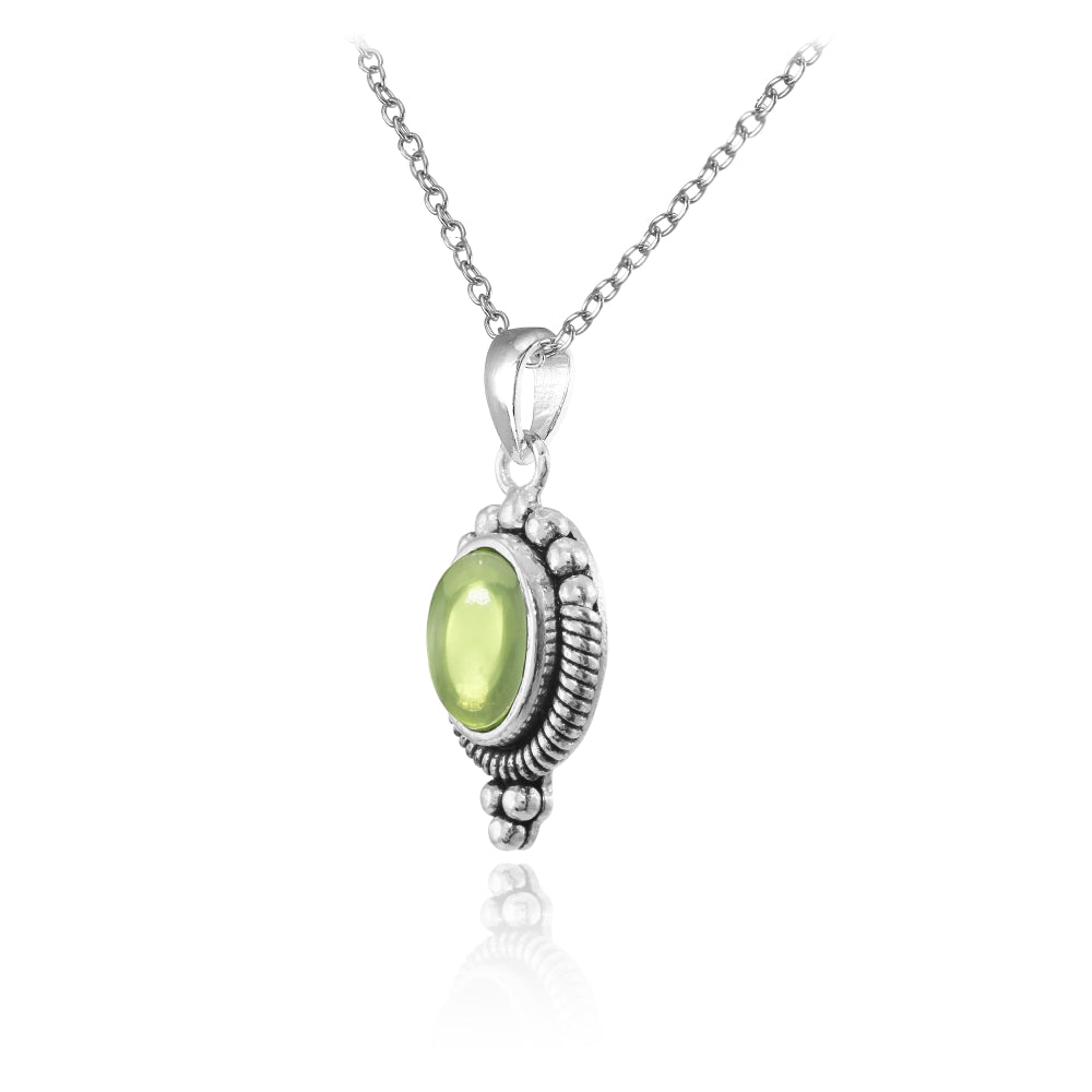 Sterling Silver Cabochon Peridot Oval Oxidized Vintage Necklace-2