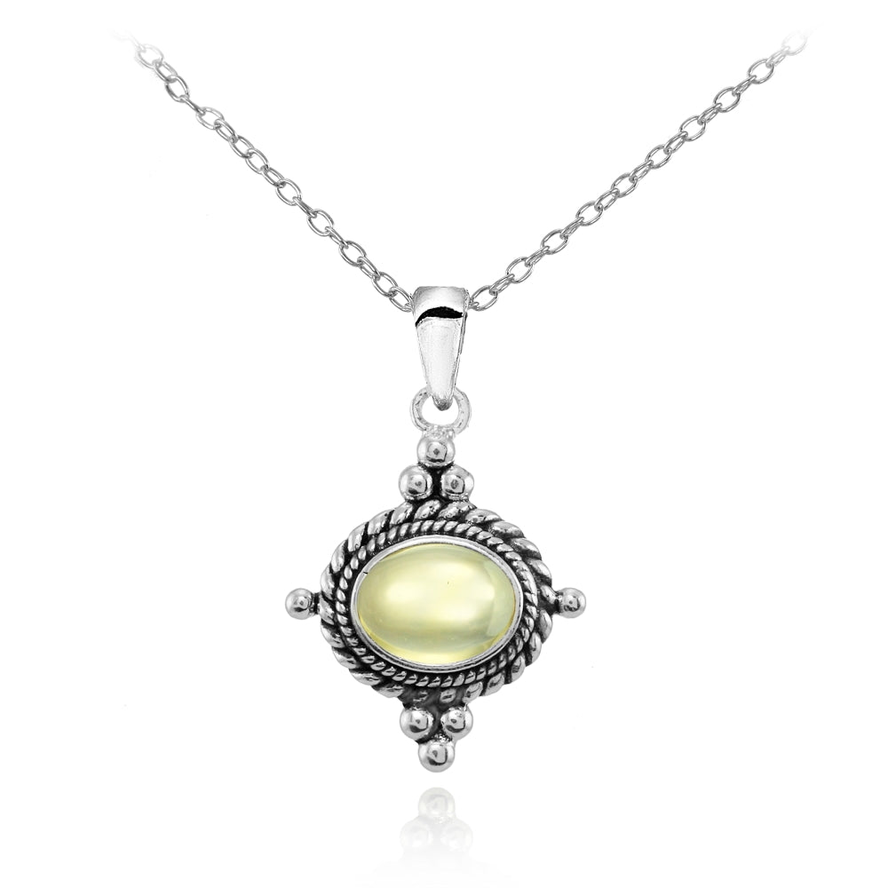 Sterling Silver Cabochon Citrine Bali Bead Oval Oxidized Vintage Necklace