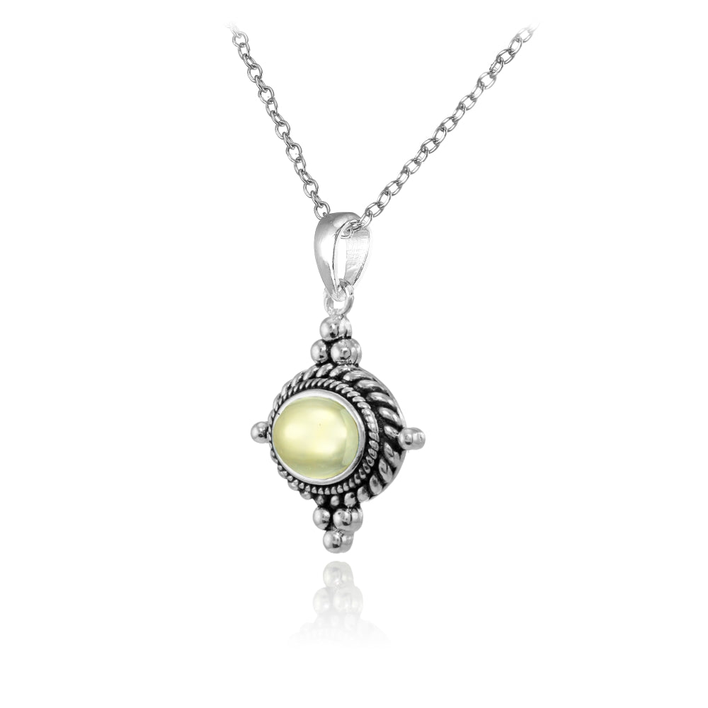 Sterling Silver Cabochon Citrine Bali Bead Oval Oxidized Vintage Necklace-2
