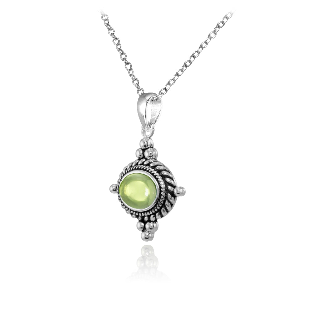 Sterling Silver Cabochon Peridot Bali Bead Oval Oxidized Vintage Necklace-2