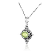 Sterling Silver Cabochon Peridot Bali Bead Oval Oxidized Vintage Necklace