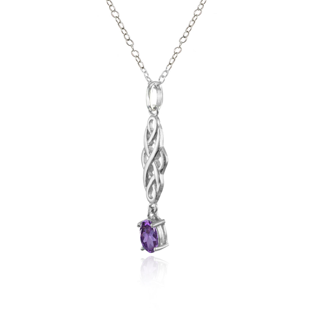 Sterling Silver African Amethyst Oval Celtic Knot Dangling Drop Necklace-2