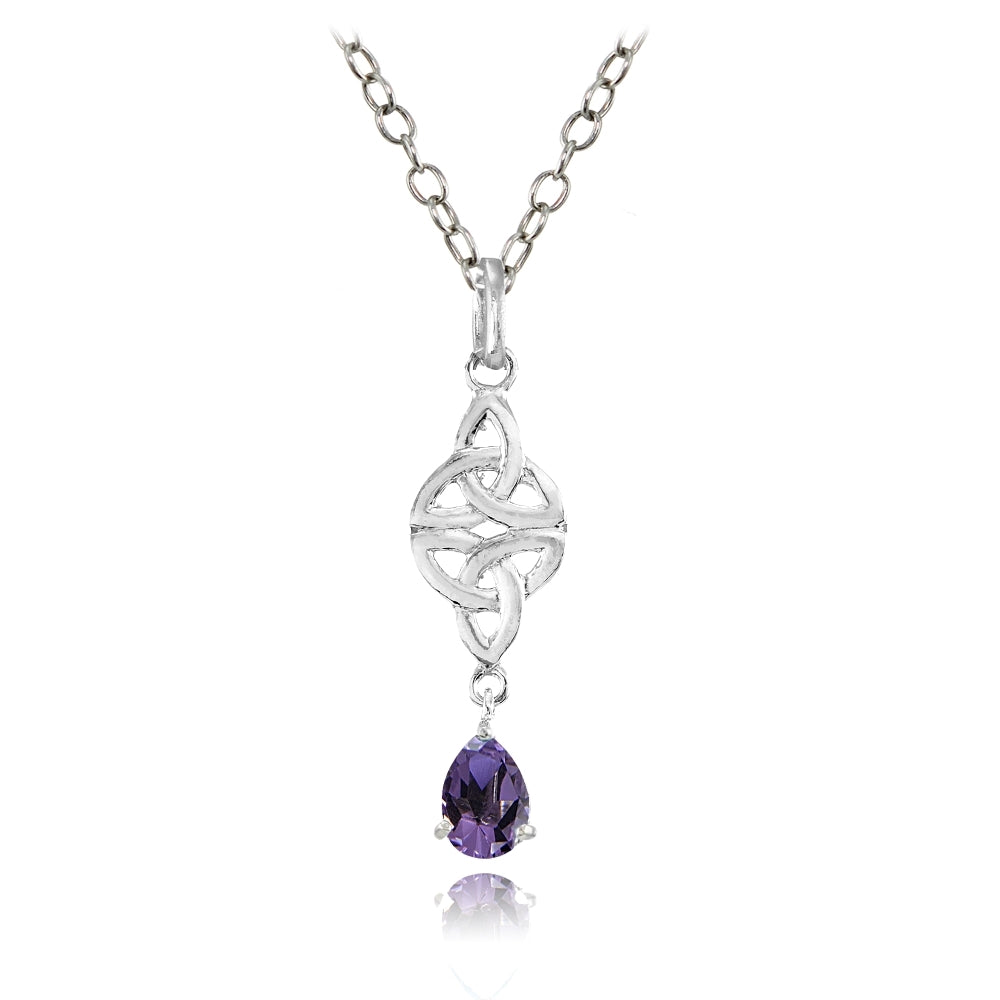 Sterling Silver African Amethyst Celtic Trinity Knot Teardrop Necklace