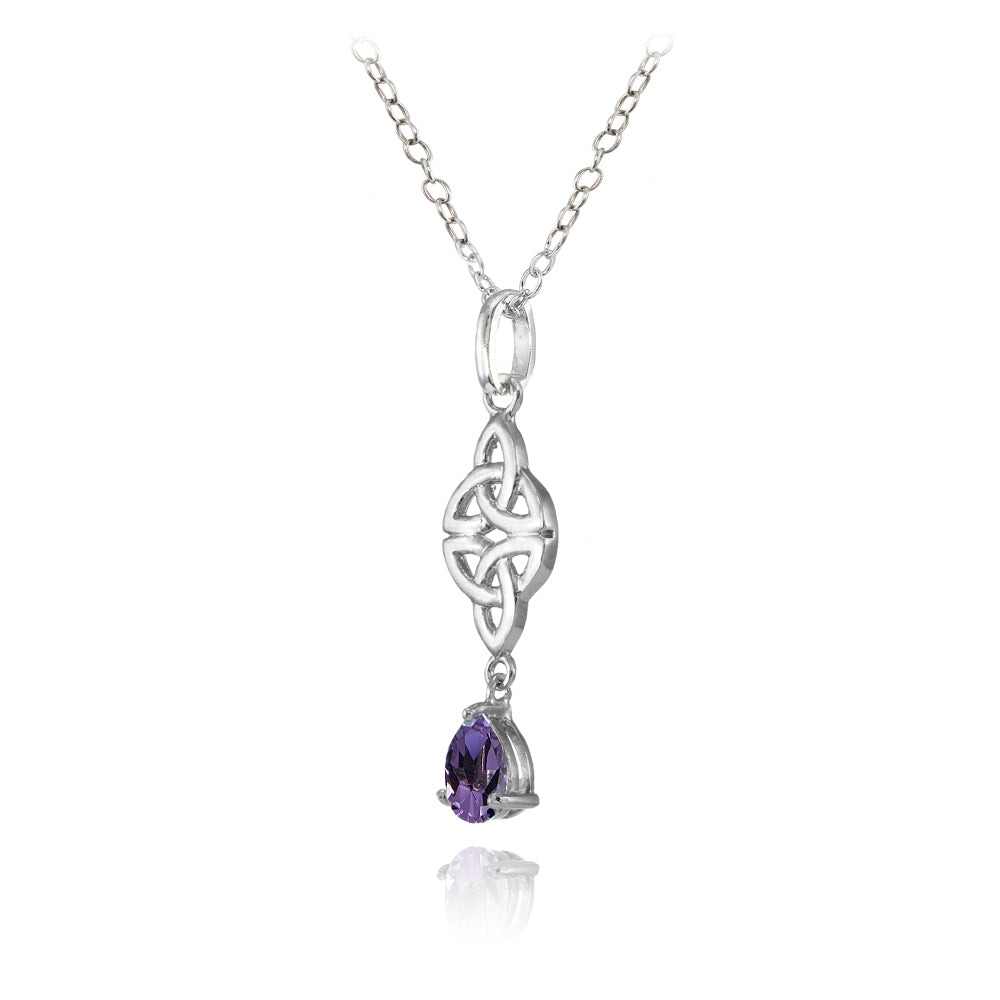 Sterling Silver African Amethyst Celtic Trinity Knot Teardrop Necklace-2