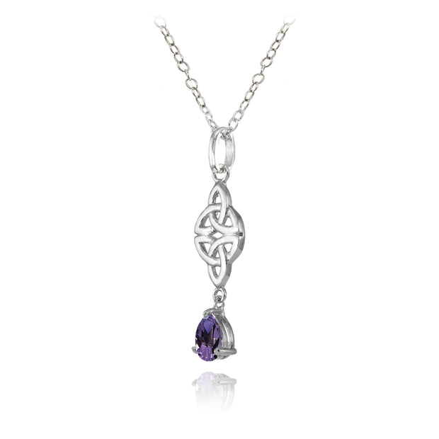Sterling Silver African Amethyst Celtic Trinity Knot Teardrop Necklace
