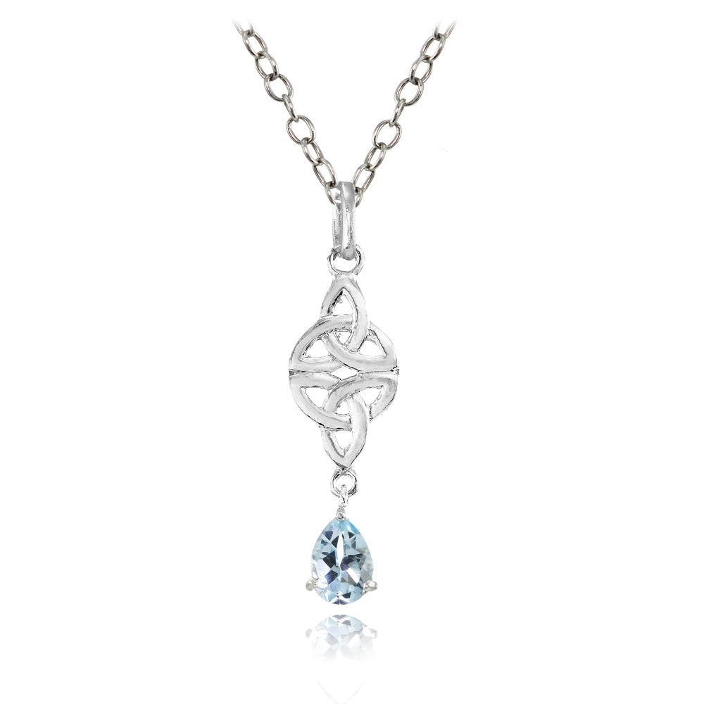 Sterling Silver Blue Topaz Celtic Trinity Knot Teardrop Necklace
