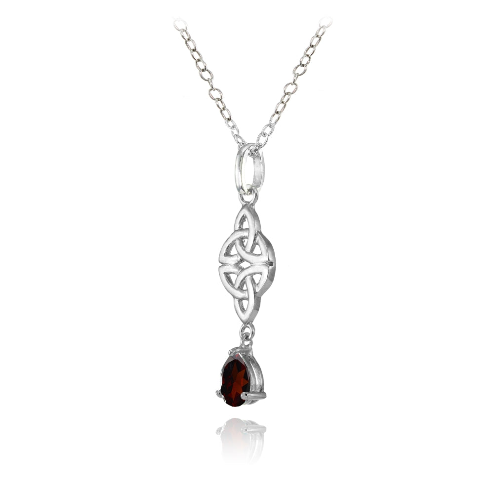 Sterling Silver Garnet Celtic Trinity Knot Teardrop Necklace-2