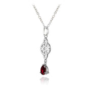 Sterling Silver Created Ruby Celtic Trinity Knot Teardrop Necklace
