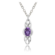 Sterling Silver African Amethyst Celtic Knot Oval Drop Necklace
