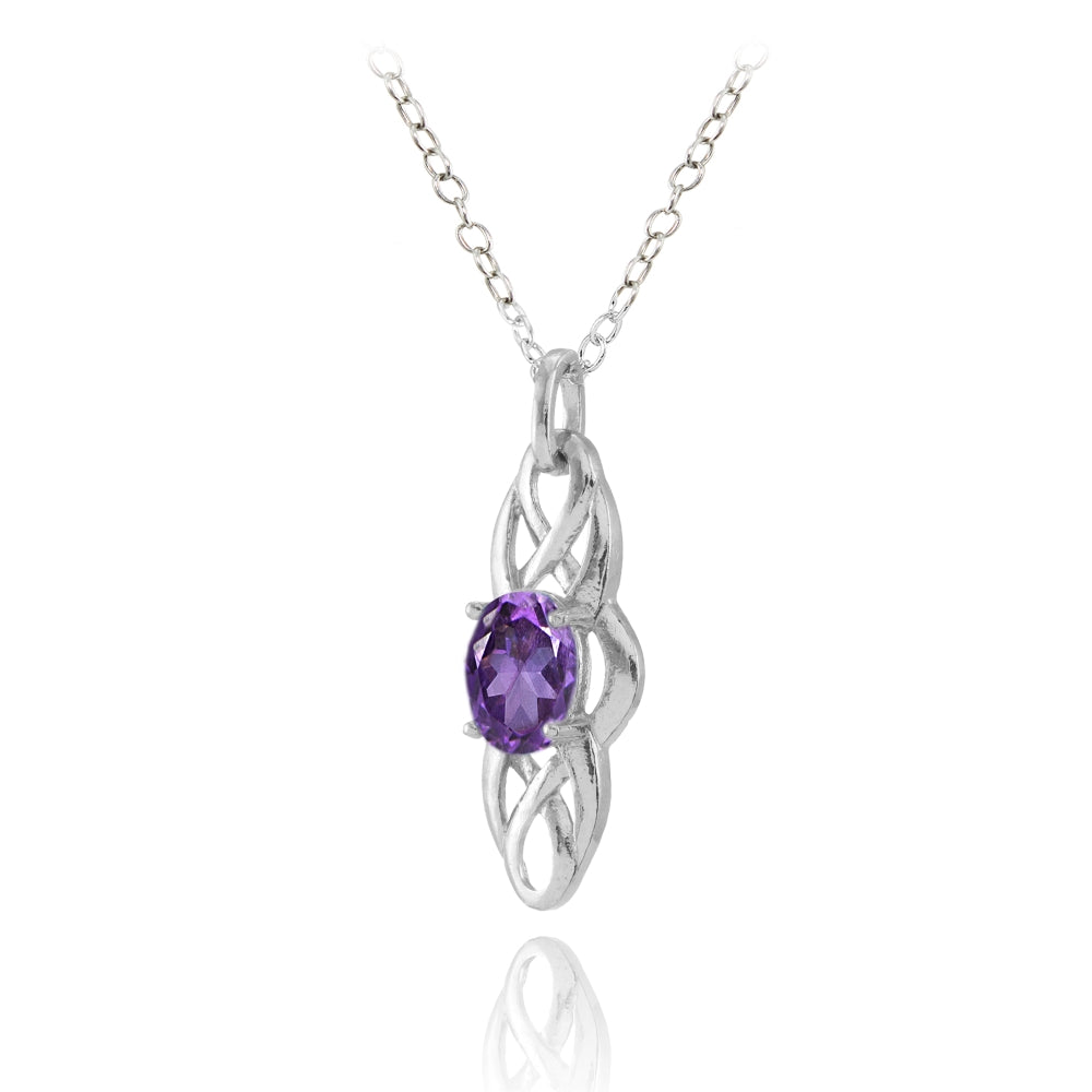 Sterling Silver African Amethyst Celtic Knot Oval Drop Necklace-2
