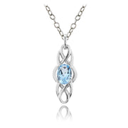 Sterling Silver Blue Topaz Celtic Knot Oval Drop Necklace