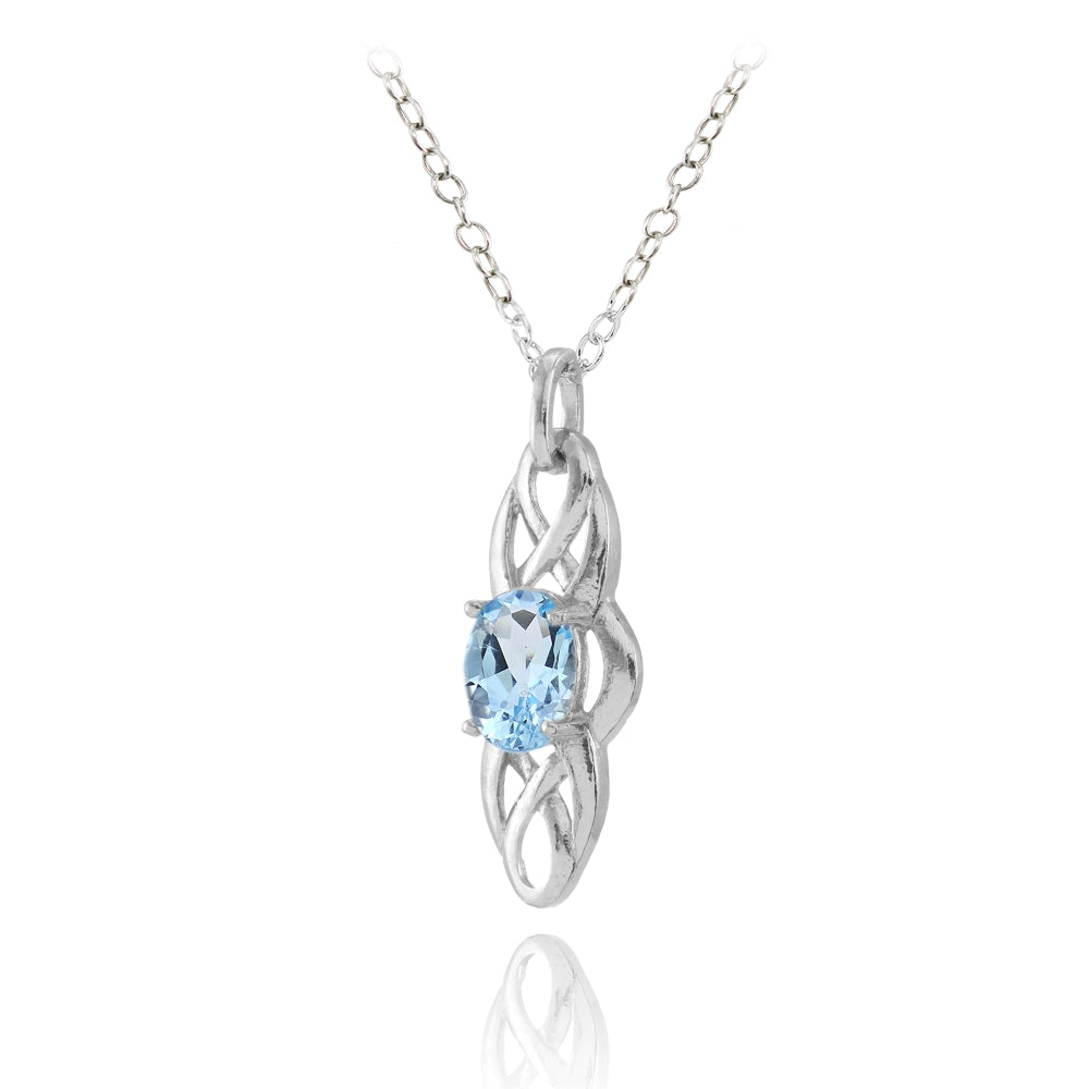 Sterling Silver Blue Topaz Celtic Knot Oval Drop Necklace-2