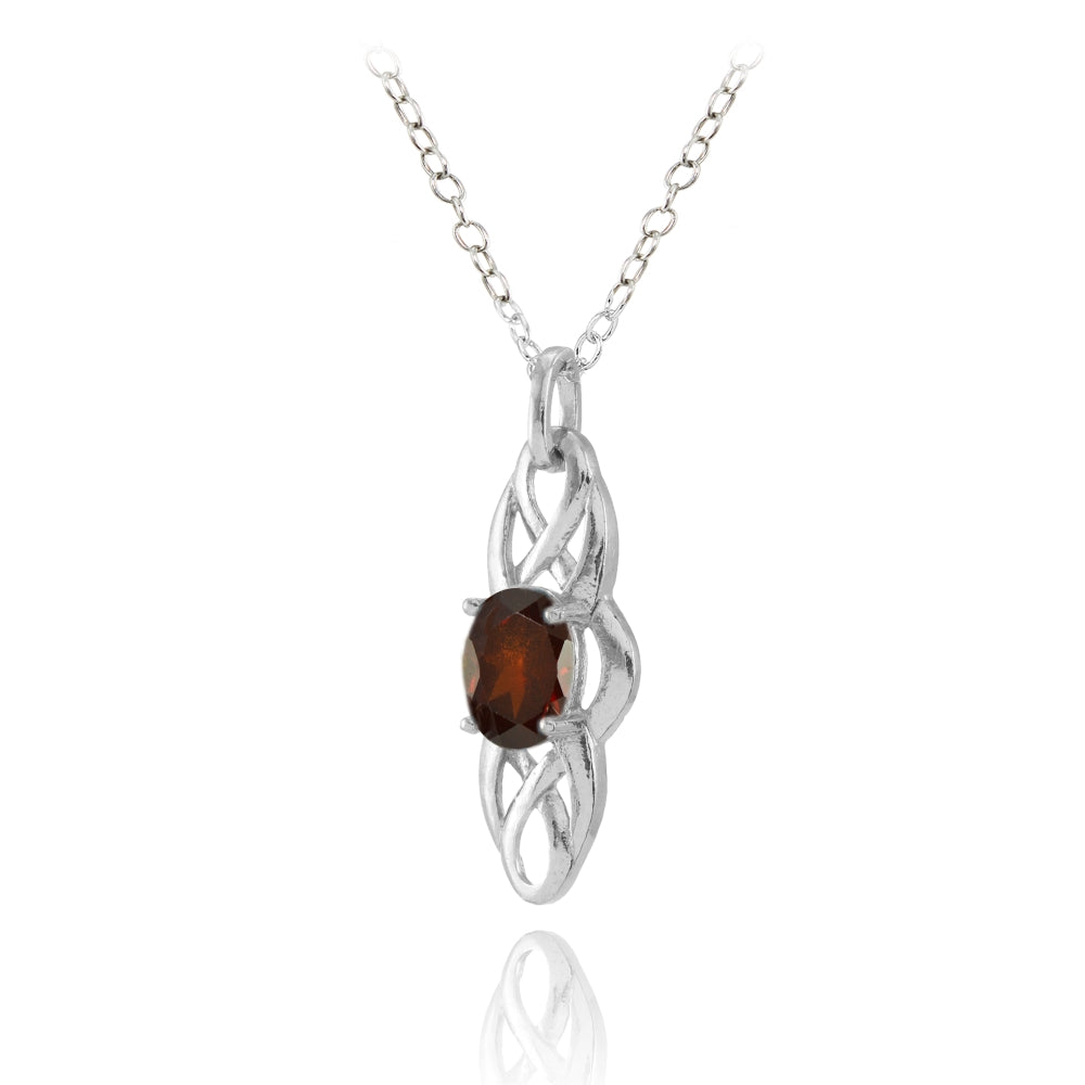 Sterling Silver Garnet Celtic Knot Oval Drop Necklace-2