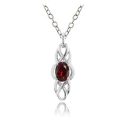 Sterling Silver Created Ruby Celtic Knot Oval Drop Necklace