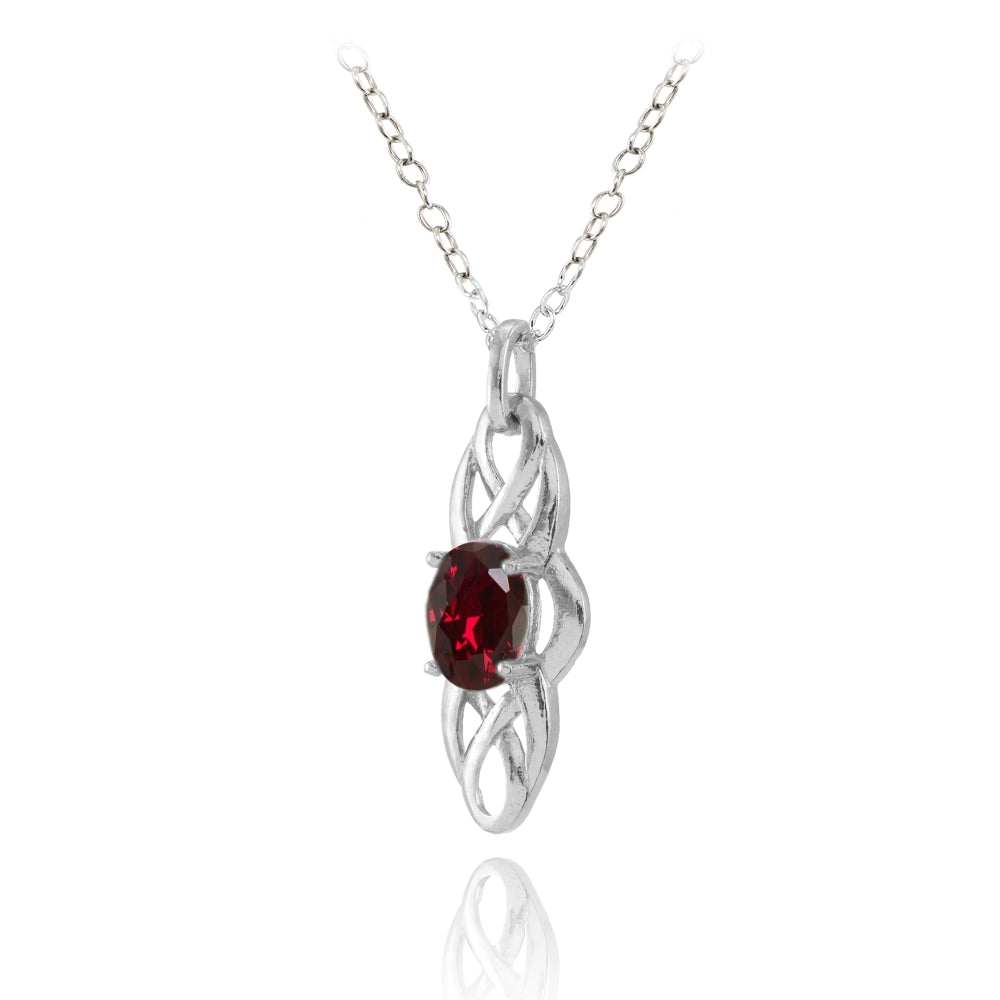 Sterling Silver Created Ruby Celtic Knot Oval Drop Necklace-2
