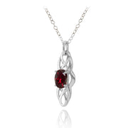 Sterling Silver Created Ruby Celtic Knot Oval Drop Necklace