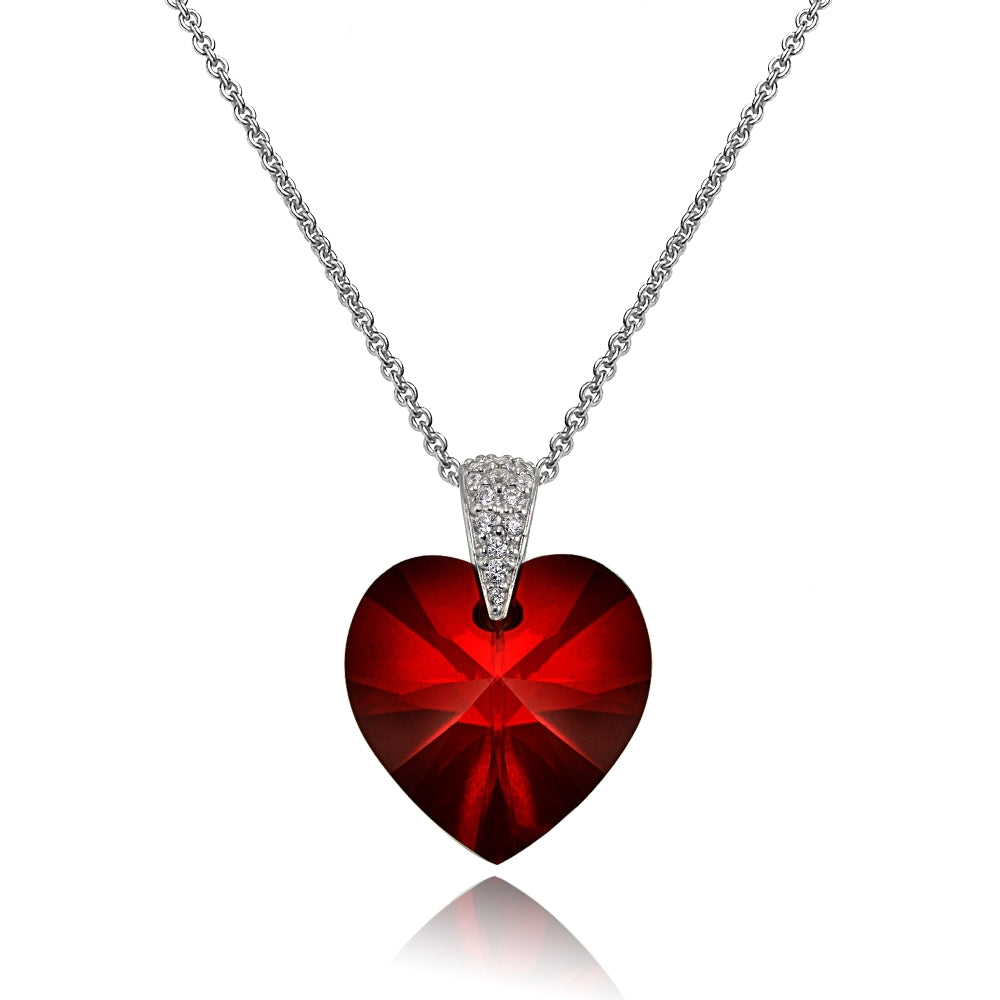 Sterling Silver Ruby Heart Necklace Created with Swarovski Crystals