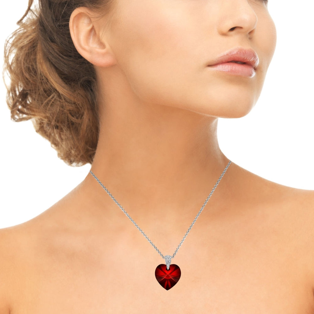 Sterling Silver Ruby Heart Necklace Created with Swarovski Crystals-2