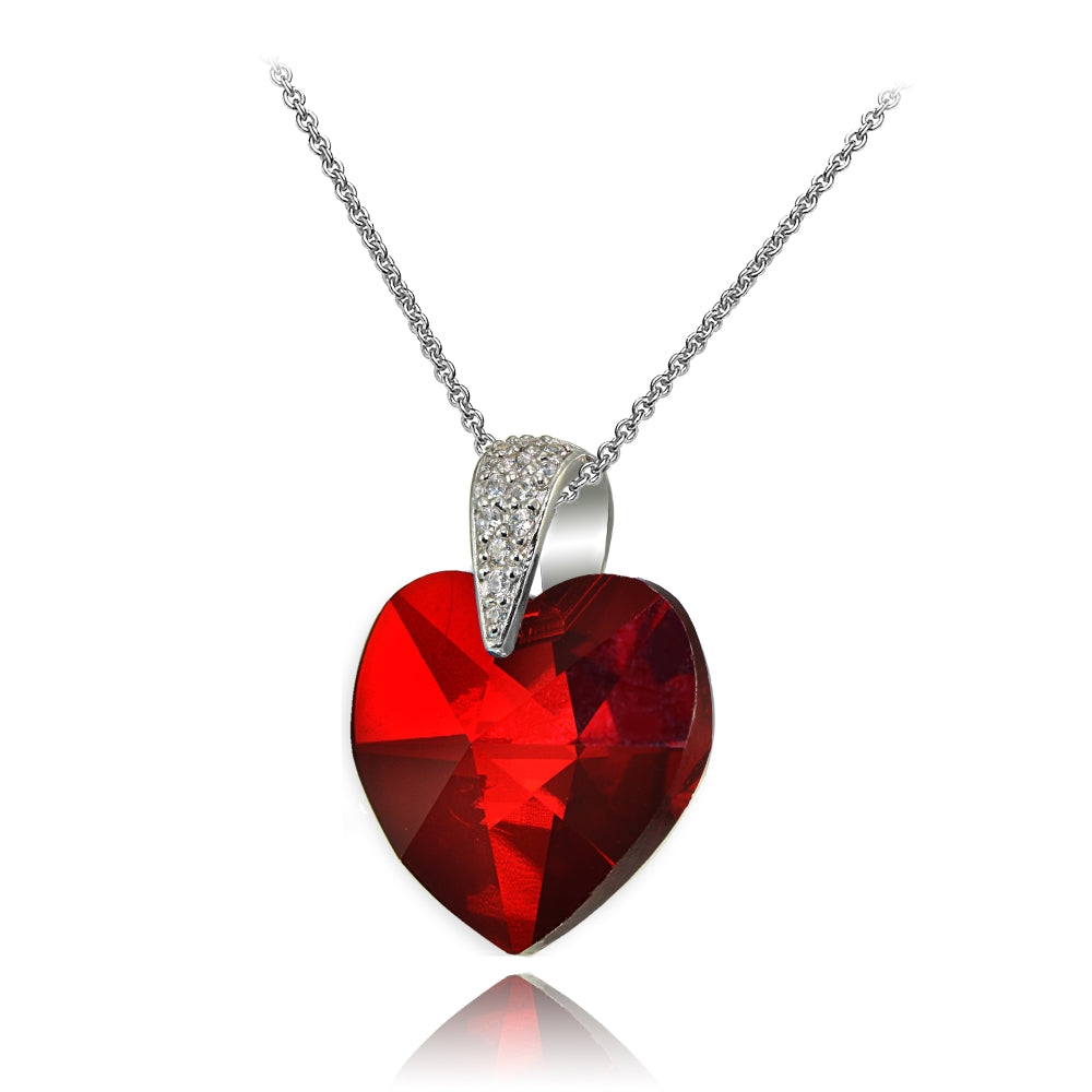 Sterling Silver Ruby Heart Necklace Created with Swarovski Crystals-3