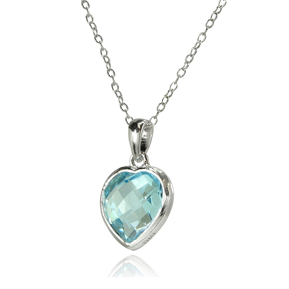 Sterling Silver Blue Topaz 10mm Bezel-Set Heart Pendant Necklace-3