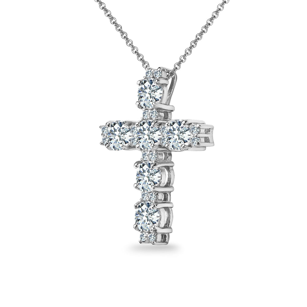Sterling Silver Round Cross Necklace Made with Swarovski Zirconia-3