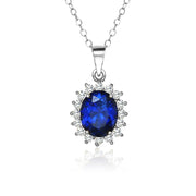 Sterling Silver Royal Blue Cubic Zirconia Oval Necklace