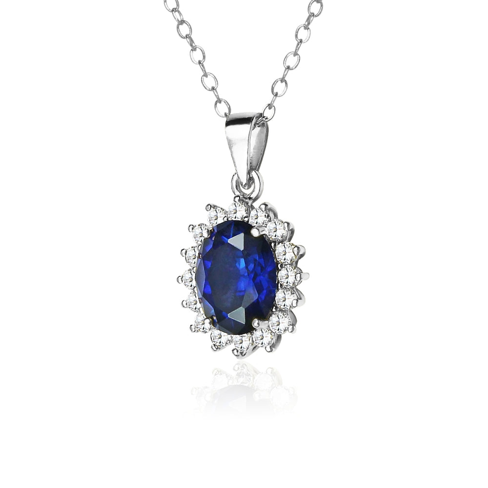 Sterling Silver Royal Blue Cubic Zirconia Oval Necklace-2