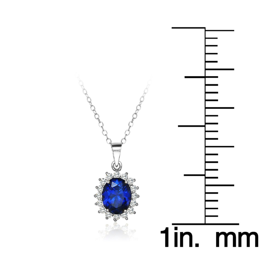 Sterling Silver Royal Blue Cubic Zirconia Oval Necklace-4