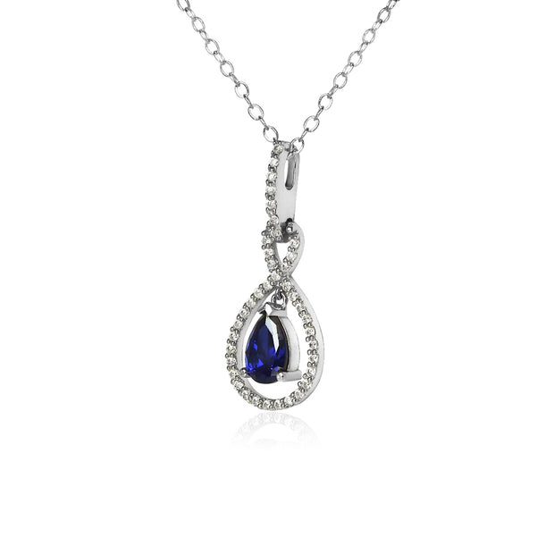 Sterling Silver Blue Cubic Zirconia Teardrop Infinity Figure 8 Necklace