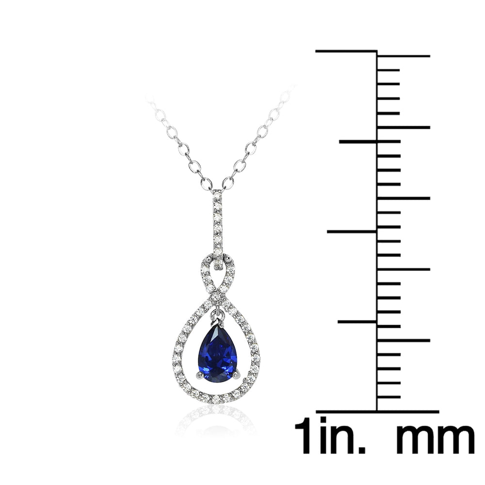 Sterling Silver Blue Cubic Zirconia Teardrop Infinity Figure 8 Necklace-4