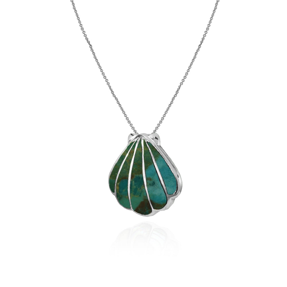 Sterling Silver Created Turquoise Seashell Slide Pendant Necklace-2