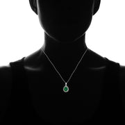 Sterling Silver Simulated Emerald Pear-Cut Oxidized Rope Pendant Necklace