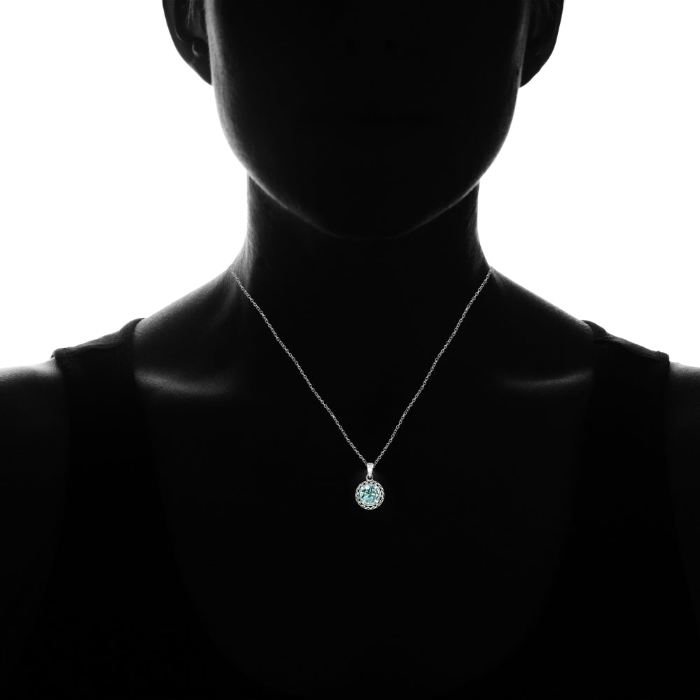 Sterling Silver Blue Topaz Round Oxidized Rope Pendant Necklace-3