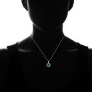 Sterling Silver Simulated Emerald Round Oxidized Rope Pendant Necklace