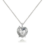 Swarovski Crystal, Sterling Silver Bermuda Blue Bow Tie Engraved “A Gift of Love” Heart Necklace