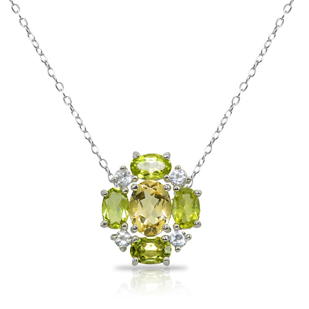Sterling Silver Citrine and Peridot Oval Necklace with White Topaz Accents