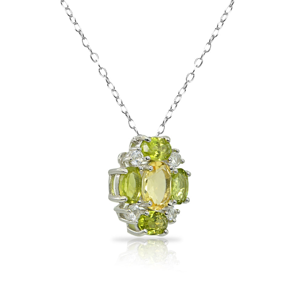 Sterling Silver Citrine and Peridot Oval Necklace with White Topaz Accents-3