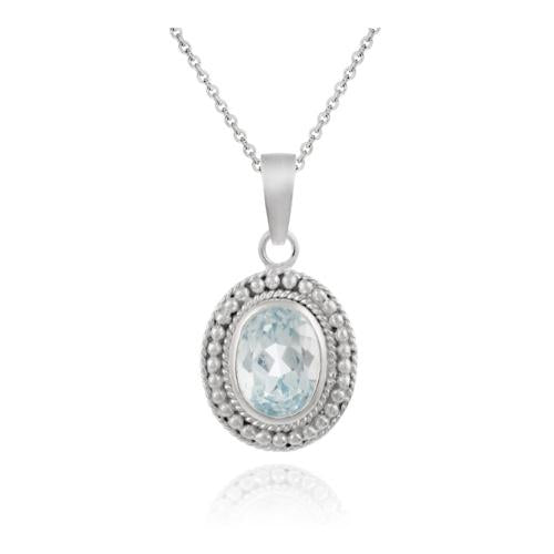 Sterling Silver Blue Topaz Oval Solitaire Pendant