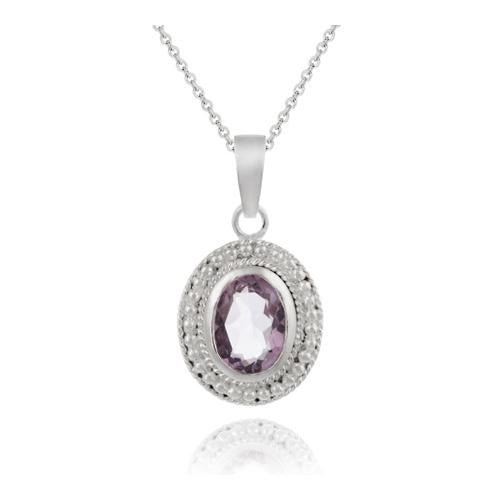 Sterling Silver Genuine Amethyst Oval Pendant