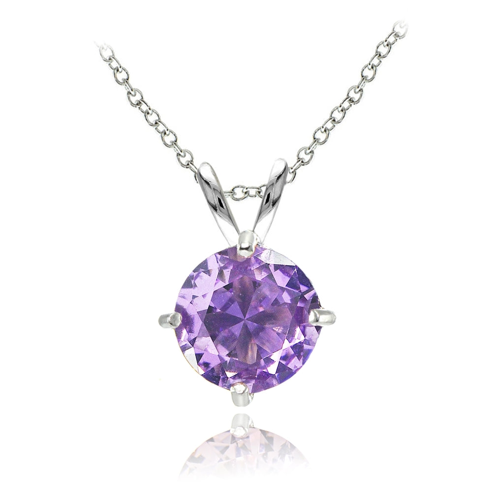 Sterling Silver Created Amethyst 7mm Round Solitaire Pendant Necklace