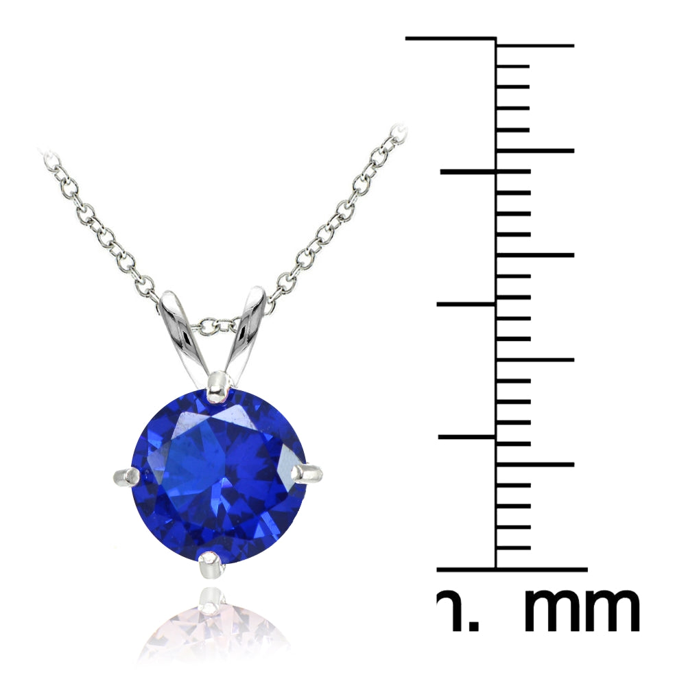 Sterling Silver Created Blue Sapphire 7mm Round Solitaire Pendant Necklace-3