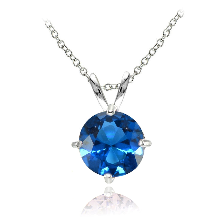 Sterling Silver Created London Blue Topaz 7mm Round Solitaire Pendant Necklace