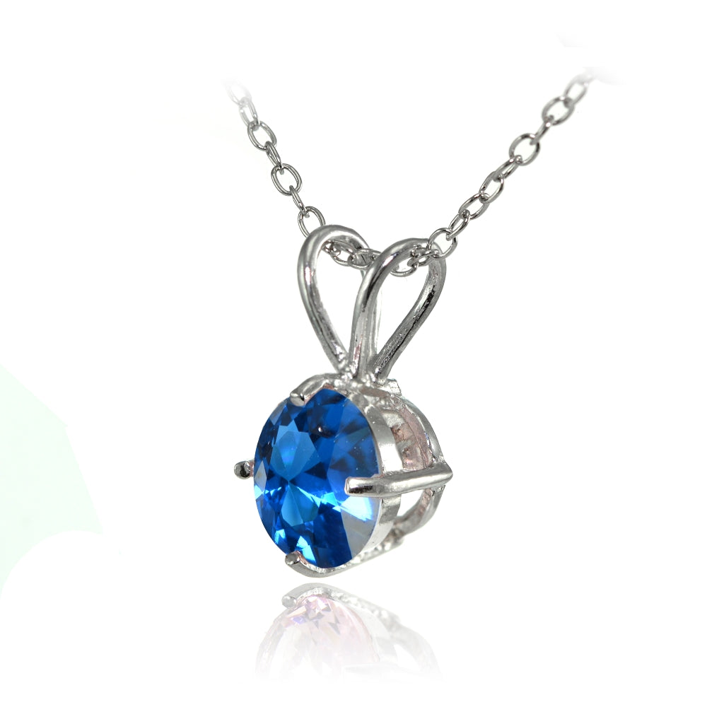 Sterling Silver Created London Blue Topaz 7mm Round Solitaire Pendant Necklace-2